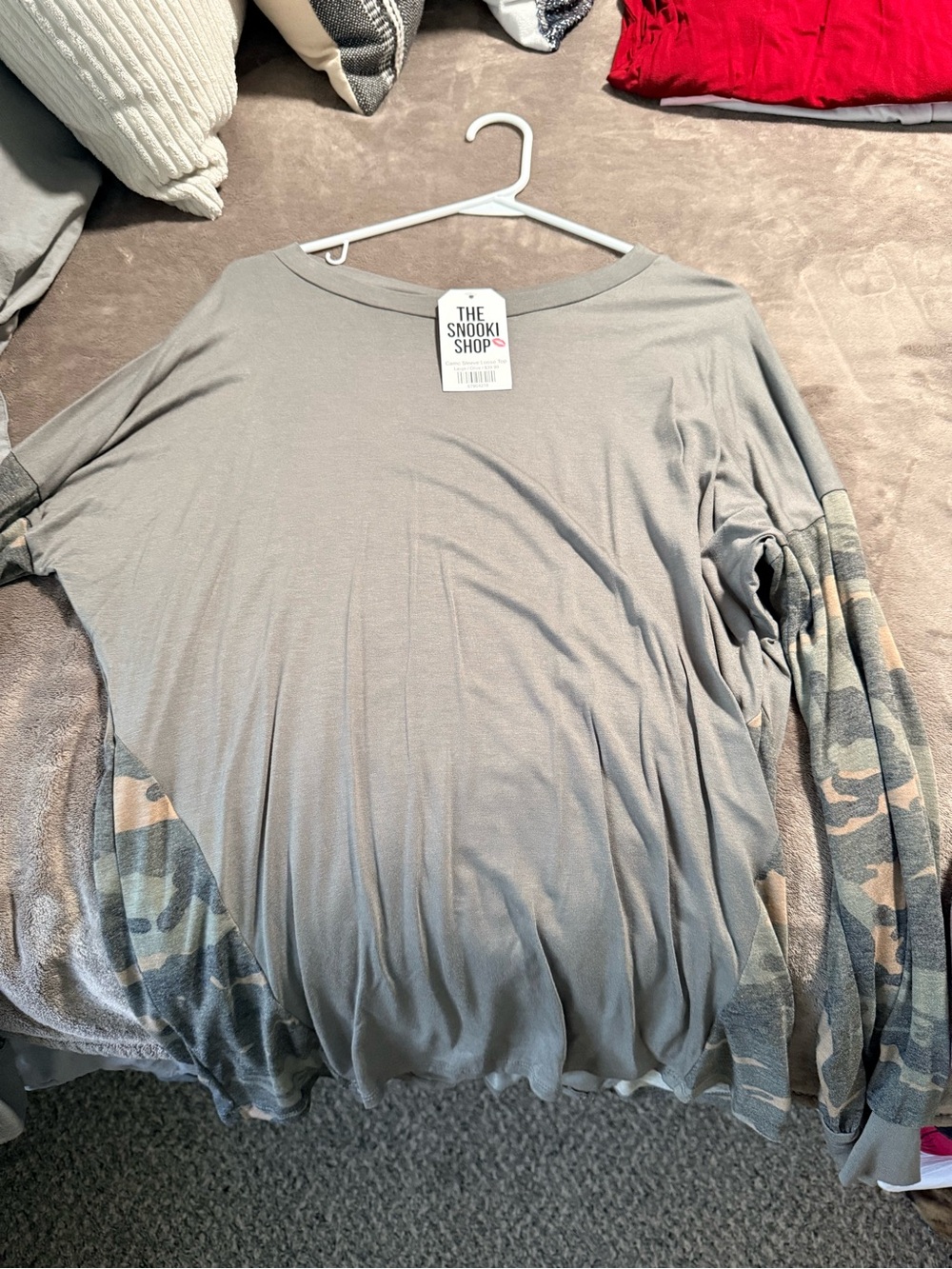 Women's Olive Green Camouflage Sleeve Top